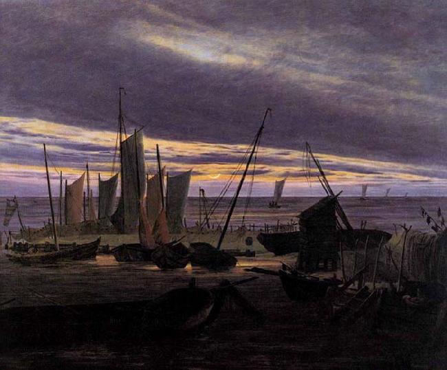 Caspar David Friedrich Boats in the Harbour at Evening Sweden oil painting art